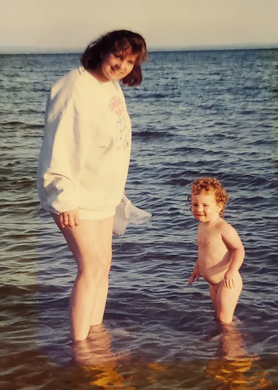 Beach pic with baby Elaine