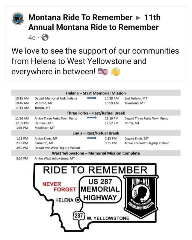 MT Ride to Remember - POW/MIA Ride with Zig, Leethal, Cory, Brandon, Scotty, Matt, Larry, Lee, Colter, Austin, and Steve.
