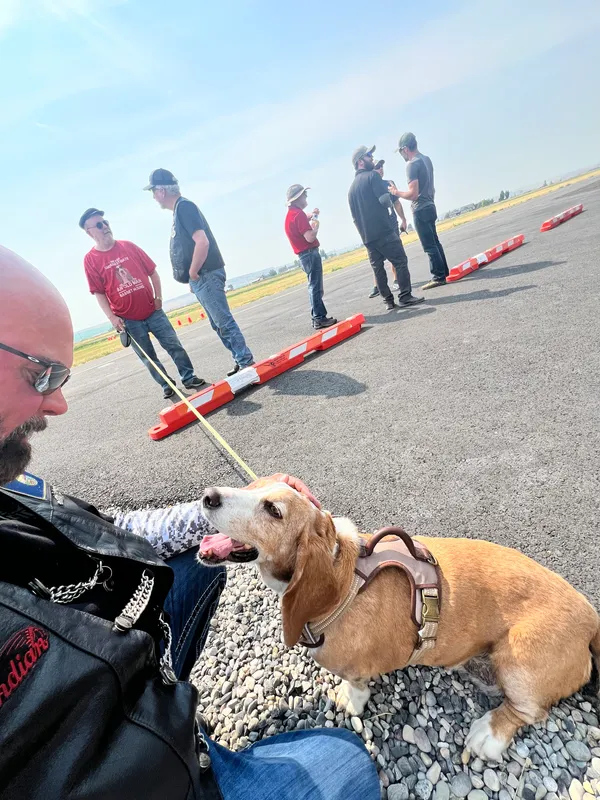 ALR 30 Leethal, Cpt. Crunch, Mama Bear, Lee, Colter, at Three Forks Fly-In 8/3/24 (Dog is Ava, copilot for a plane) Dog is my co-pilot!