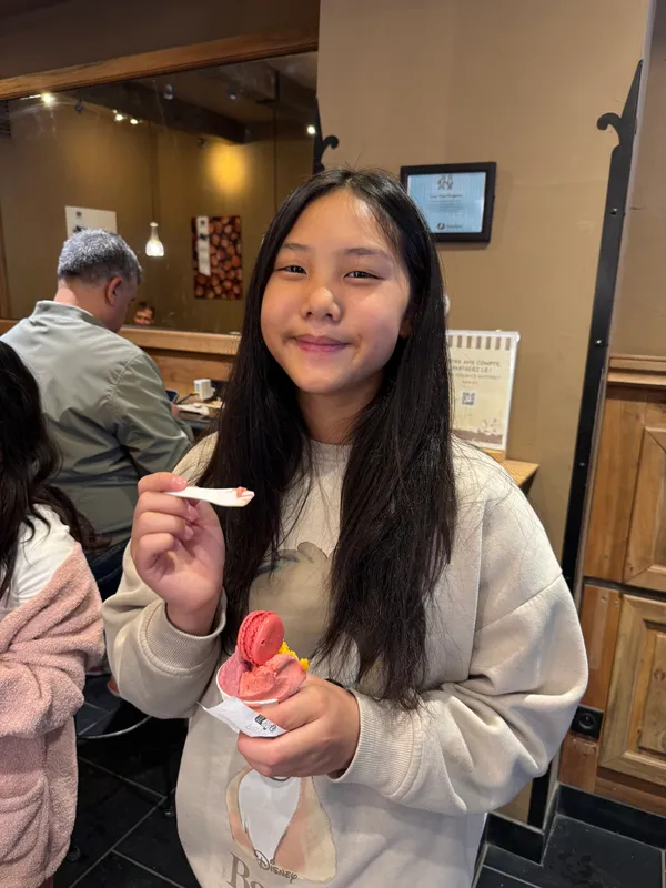 In Paris enjoying some macaroons with gelato